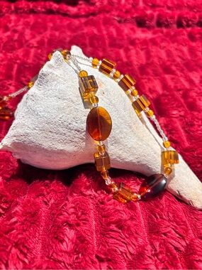Light & Dark Amber Glass Beaded 20” Necklace - Silver Toggle Clasp 1.9 oz piece
